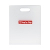 Transparente Heftbox mit Griff und rotem Logo, auf weißem Hintergrund.