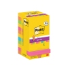 Post-it® Super Sticky Z-Notes in gelber Kartonverpackung mit bunten Notizzetteln im Spender.