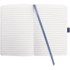 Liniertes Notizbuch im DIN A6 Format mit blauen Seiten und einem Lesezeichen.
