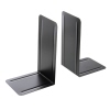 Schwarze Buchstützen aus Metall in L-Form, nebeneinander stehend.