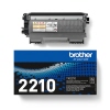 Schwarzer Brother Toner TN-2210 in Verpackung und mit Tonerkartusche auf weißem Hintergrund.