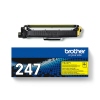 Gelber Toner Brother TN-247Y im Vordergrund mit Verpackung im Hintergrund.