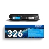Cyanfarbener Brother Toner TN-326C in Verpackung und Tonerkartusche.