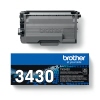 Schwarzer Brother Toner TN-3430 in Kartonverpackung mit blauer Grafikanzeige.