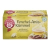 Packung mit Teebeuteln der Mischung Fenchel-Anis-Kümmel in einer gelben Verpackung.