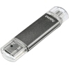 Kompakter USB-Stick mit Aluminium-Gehäuse und Verschlusskappe für zwei Anschlüsse.