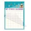 Laminierte Kalenderseite mit transparentem Schutzblatt und Fitness-Motiven.