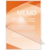 Transparente Laminierfolie mit einem eingelegten Dokument, beschriftet mit "MEMO".