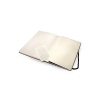 Offenes Moleskine Skizzenbuch in DIN A4 mit leerem Papier und erweiterbarer Innentasche.