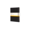 Schwarzes Moleskine Notizbuch Classic Hardcover XL mit Papierbanderole und elastischem Verschluss.
