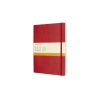 Rotes Moleskine Notizbuch Classic Softcover XL mit elastischem Verschluss und Papierbanderole.