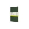 Dunkelgrünes Moleskine Notizbuch Classic Softcover mit Papierbanderole und elastischem Verschluss.