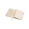 Schwarzes Hardcover-Notizbuch im XL-Format mit leeren Seiten und einer Innentasche.