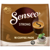 Senseo Kaffeepads Strong in Verpackung mit 16 Pads und einem Becher Kaffee.