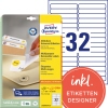 Avery Zweckform Universaletiketten in einer Packung mit 32 Etiketten und einer Designvorlage.