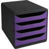 Schubladenbox BIG-BOX Iderama® in schwarz mit vier lila Schubladen und offenem Frontdesign.