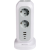 Tischsteckdosenleiste mit 11 Steckdosen, USB-A- und USB-C-Anschlüssen in vertikaler Form.
