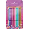 Buntstifte in einem Metalletui mit glitzerndem Design und bunten Farben.