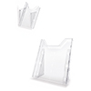 Prospekthalter in transparenter Ausführung, geeignet für Tisch- und Wandmontage.