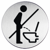 Rundes, selbstklebendes Piktogramm mit Symbol eines stehenden Mannes über einer Toilette.