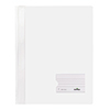 Transluzenter, weißer Schnellhefter ohne Vorderdeckel mit beschriftbarem Einschubfenster.