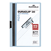 Blaue Klemmmappe DURACLIP® 30 mit grau-weißem Clip und 5 Jahre Garantie auf den Clip.