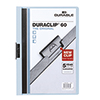 Blaue Klemmmappe DURACLIP® 60 DIN A4 mit Clip und Garantiehinweis auf der Vorderseite.