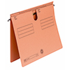 Hängehefter in orange mit Daumenausschnitt und Metallhängeschiene, sichtbar in geöffnetem Zustand.