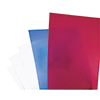 Fünf transparente Deckblattfolien in verschiedenen Farben, darunter Rot, Blau und Transparent.
