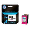 HP Tintenpatrone 300 in cyan, magenta und gelb mit Verpackung und Schmetterlingsmotiven.