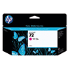 HP Tintenpatrone 72 in Magenta, 130 ml, verpackt in einer Box mit Schmetterlingsdesign.