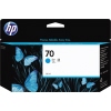 HP Tintenpatrone 70 cyan in der Verpackung mit Schmetterlingsdesign und blauer Farbgebung.