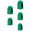 Fünf grüne Blattwender aus Thermoplast mit punktierter Oberfläche zur Fingeranfeuchtung.