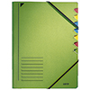 Grüne Ordnungsmappe mit sieben Fächern und farbigen Greifausschnitten zur Ablage von Unterlagen.