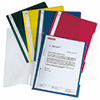 Schnellhefter in verschiedenen Farben, mit Dokumenten und transparentem Vorderblatt.