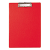 Rotes Klemmbrett mit flacher Bügelklemme und Griffmulde, Ansicht von vorne.