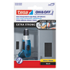 Schwarze tesa® Klettverbinder Streifen On & Off Extra Strong in praktischer Verpackung.