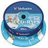 CD-R Spindel mit 25 beschreibbaren CDs in blauer Verpackung und einem durchsichtigen Deckel.