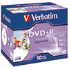 Packung mit 10 DVDs, beschriftet als DVD+R mit bedruckbarer Oberfläche und 4,7 GB Kapazität.