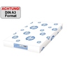 Weißer Karton mit HP-Logo und Aufschrift "Achtung! DIN A3 Format" auf der Oberseite.