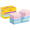 Kartonspender mit bunten, quadratischen Post-it Haftnotizen in verschiedenen Farben.