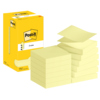 Gelbe Post-it® Haftnotizen Z-Notes im Kartonspender, angeordnet auf einem Tisch.