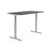Höhenverstellbarer Schreibtisch in alusilber mit anthrazitfarbenem Tischblatt.
