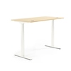Höhenverstellbarer Schreibtisch in Weiß und Ahorn mit rechteckiger Tischplatte und zwei Beinen.