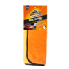 Mikrofasertuch in Orange und Gelb mit schwarzem Rand, verpackt auf einer Karte.