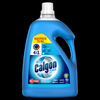 Blaugrüne Flasche mit Dosiergriff und Etikett für Calgon Waschmaschinenreiniger 4in1.