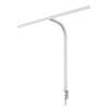 Tischleuchte mit langgezogenem Kopf, flexibel verstellbarem Arm und asymmetrischer Lichtverteilung.