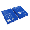 Blaues Paket mit go copy Kopierpapier Premium, Ansicht von vorne und hinten.