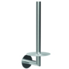 Silberner, selbstklebender WC-Rollenhalter mit modernem Design und Platz für Ersatzrollen.