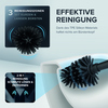Toilettenbürste mit Silikonkopf und Hinweisen zur effektiven Reinigung und Reinigungszonen.